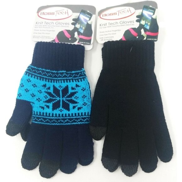 Women Knit Tech Navy Blue Touchscreen Gloves - Picture 1 of 4